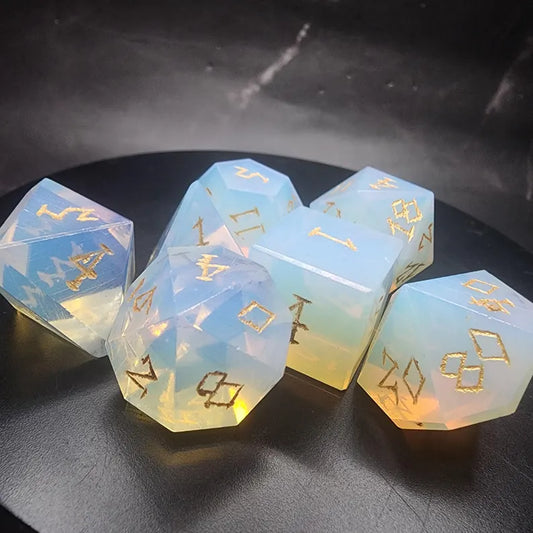 Opalite Glass Dice Set With Gift Box | Hand-Cut Polyhedral RPG Dice