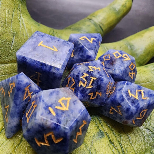 Sodalite Dice Set With Gift Box | Hand-Cut Gemstone Polyhedral RPG Dice