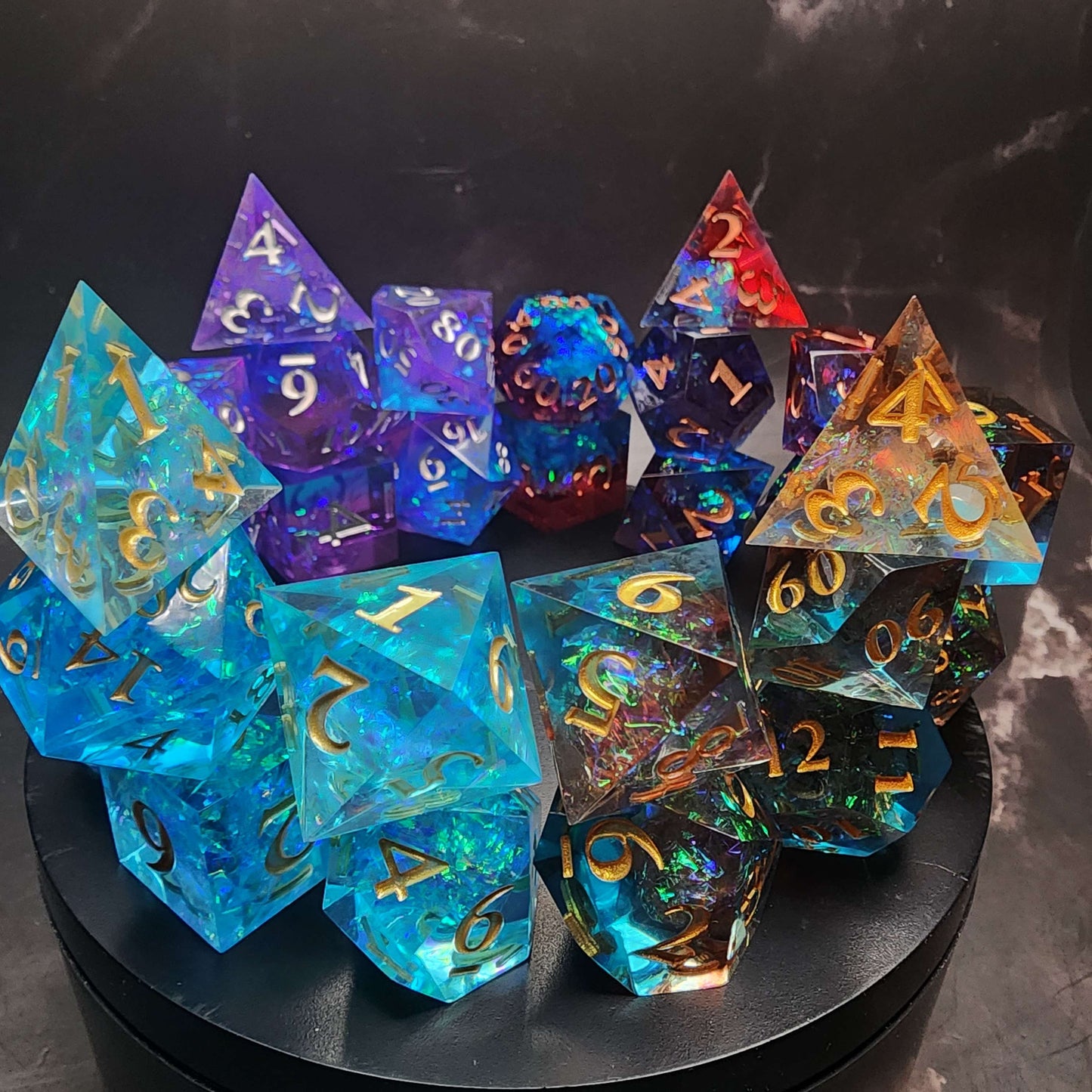 Mystery Sharp Resin DnD Dice Set | Glitter, Swirls, Liquid Core | TTRPG Gift