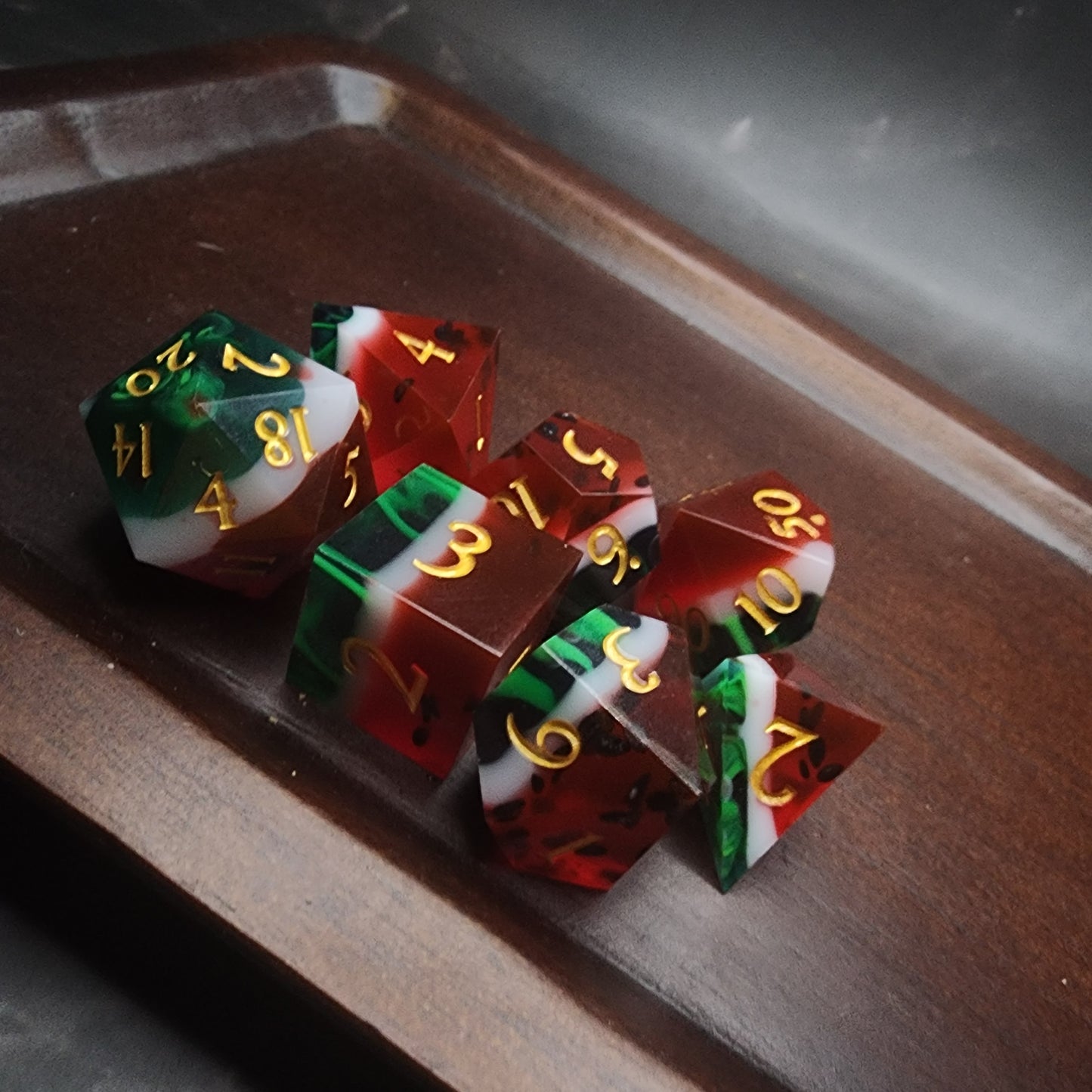 Mystery Sharp Resin DnD Dice Set | Glitter, Swirls, Liquid Core | TTRPG Gift