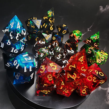Mystery Sharp Resin DnD Dice Set | Glitter, Swirls, Liquid Core | TTRPG Gift