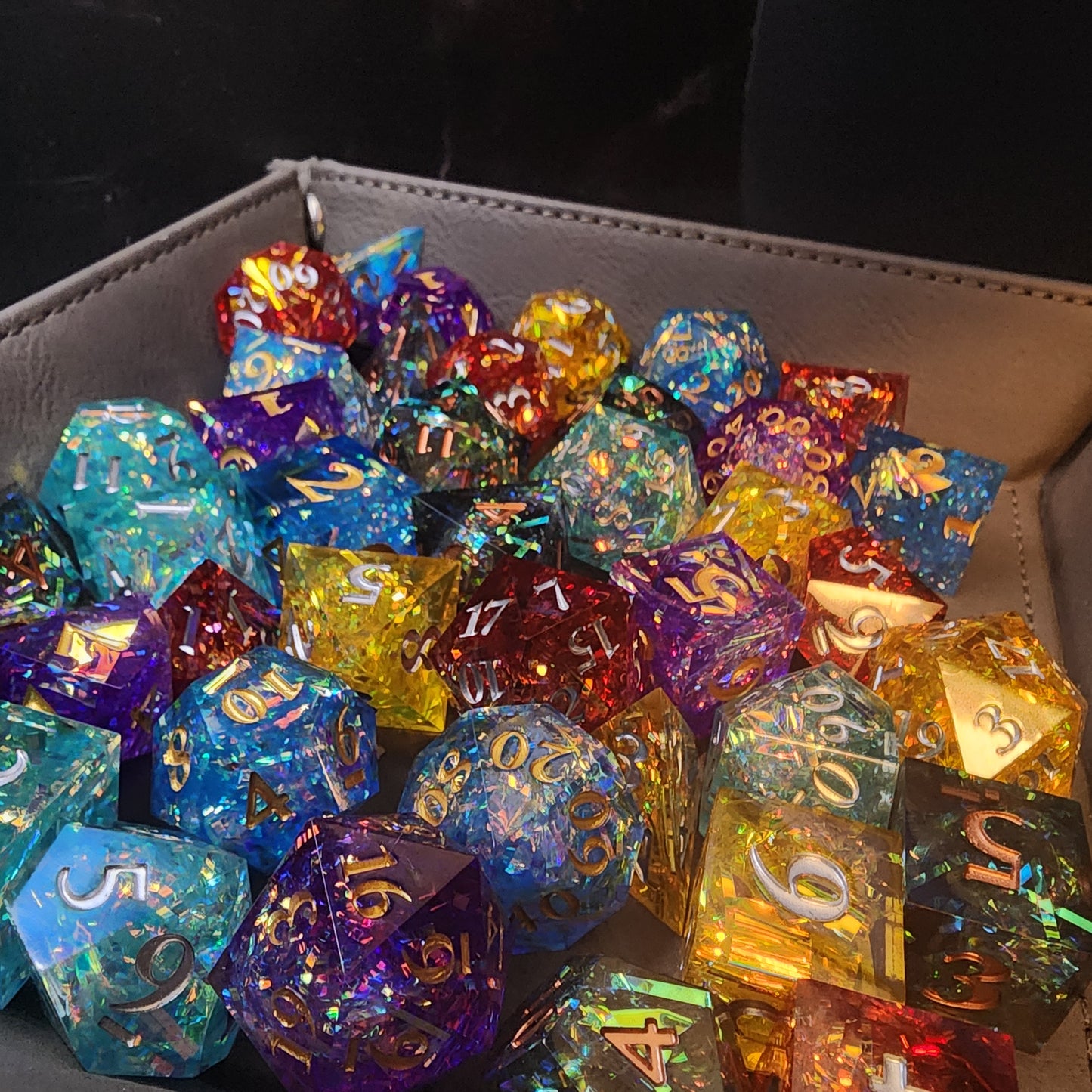Mystery Sharp Resin DnD Dice Set | Glitter, Swirls, Liquid Core | TTRPG Gift