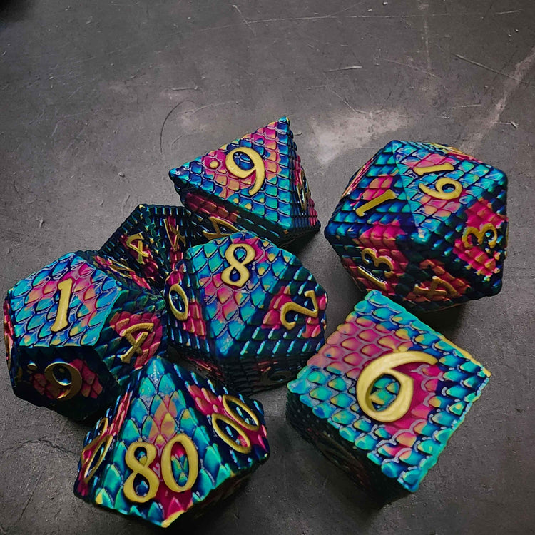 Dragon Scale Metal D&D Dice Set | Textured Polyhedral Dice for DnD | Includes Loot | Ships Free 50+