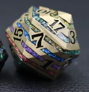 Gold/Rainbow - Clan Gildenshield striped 33mm metal D20 Chonk