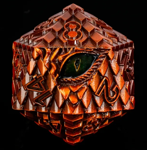 Copper/Orange - Ember Watcher 33mm dragon-eye metal D20 Chonk
