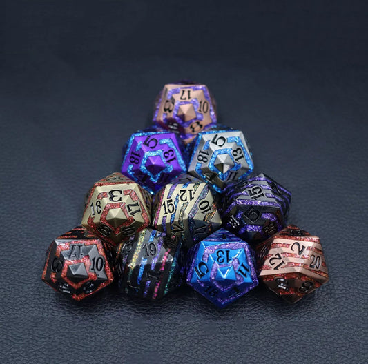 Striped 33mm metal D20 Chonks in assorted finishes