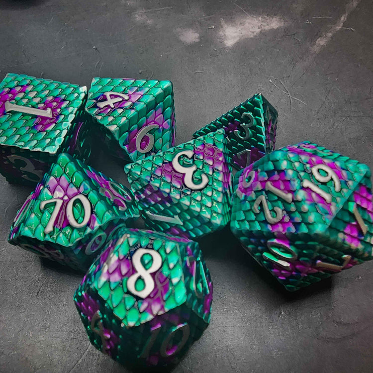 Dragon Scale Metal D&D Dice Set | Textured Polyhedral Dice for DnD | Includes Loot | Ships Free 50+