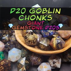 Giant Gemstone D20 Dice | Hand-Carved Crystal RPG Chonk | D20 DnD Polyhedral | Free Loot