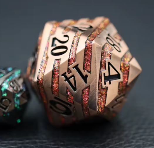 Copper/Red - Clan Embermantle striped 33mm metal D20 Chonk