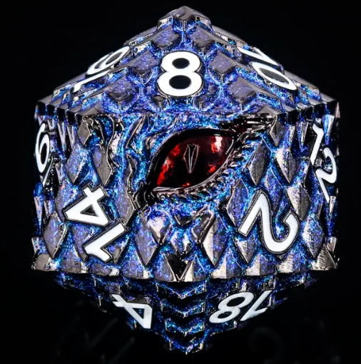 Black/Blue - Storm Watcher 33mm dragon-eye metal D20 Chonk