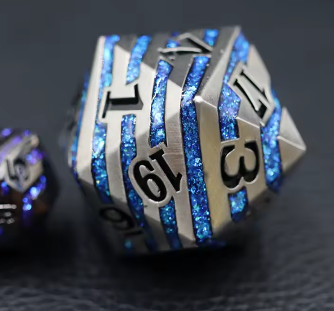 Silver/Blue - Clan Frosthammer striped 33mm metal D20 Chonk