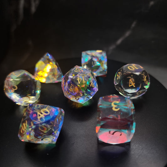 K9 Dichroic Glass DnD Dice Set | Real Crystal Rainbow Dice with Box