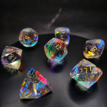 K9 Dichroic Glass DnD Dice Set | Real Crystal Rainbow Dice with Box