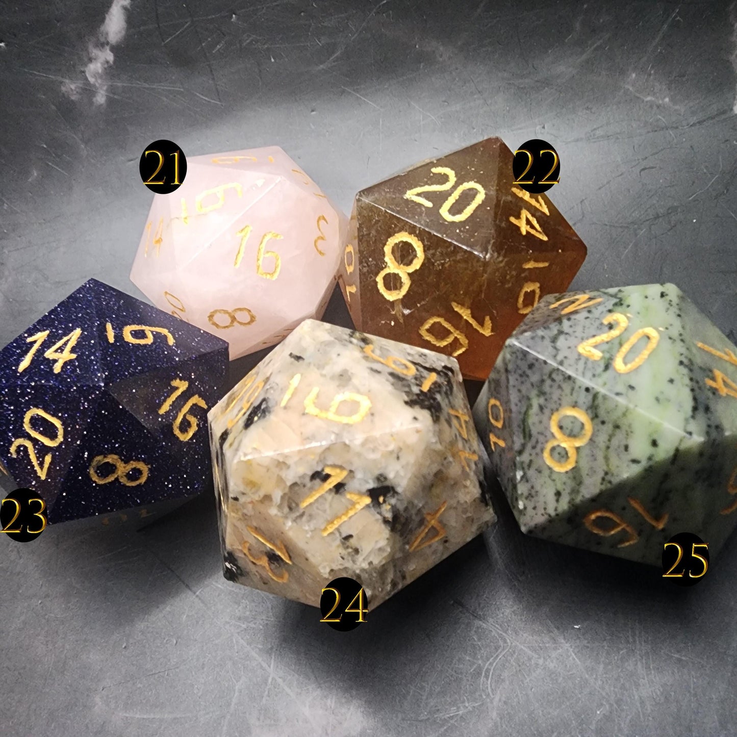 Giant Gemstone D20 Dice | Hand-Carved Crystal RPG Chonk | D20 DnD Polyhedral | Free Loot