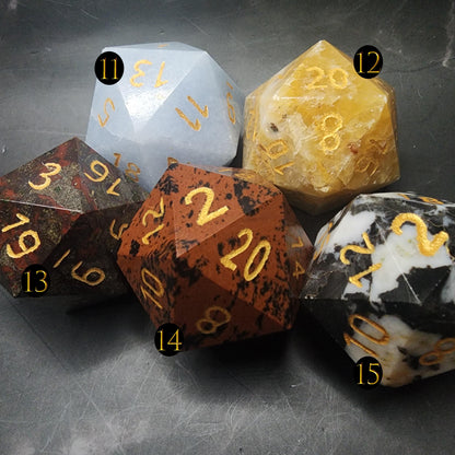 Giant Gemstone D20 Dice | Hand-Carved Crystal RPG Chonk | D20 DnD Polyhedral | Free Loot