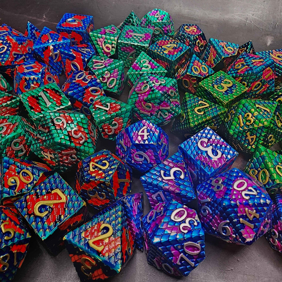 Dragon Scale Metal D&D Dice Set | Textured Polyhedral Dice for DnD | Includes Loot | Free U.S. Shipping $50+