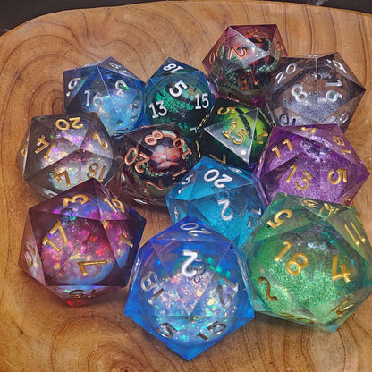 Mystery Sharp Resin DnD Dice Set | Glitter, Swirls, Liquid Core | TTRPG Gift