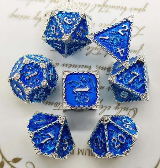 Ice Blue Dragon Totem seven-piece metal dice set