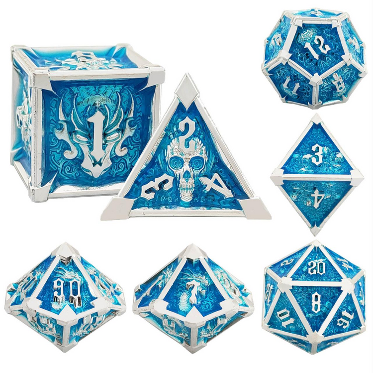 Ice Blue Archon Totem metal RPG dice