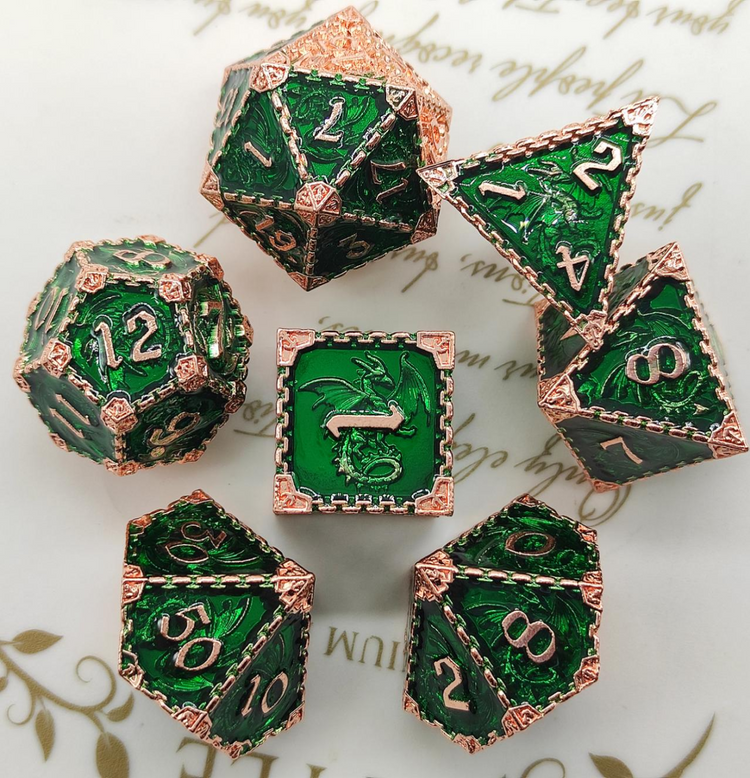 Verdant Green Dragon Totem seven-piece metal dice set