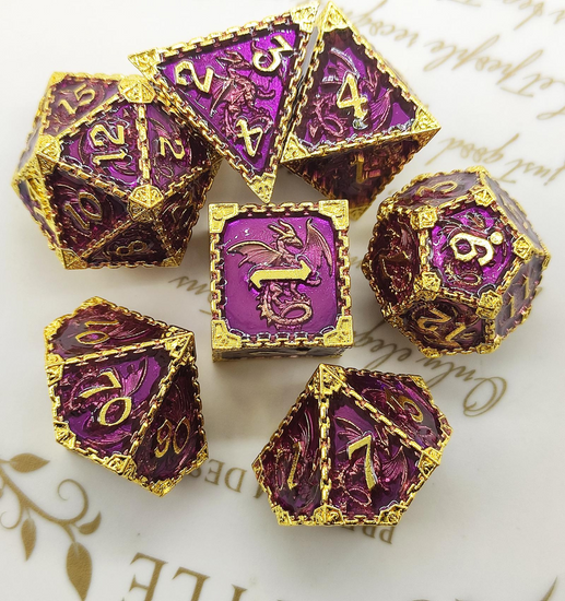 Violet Gold Dragon Totem seven-piece metal dice set