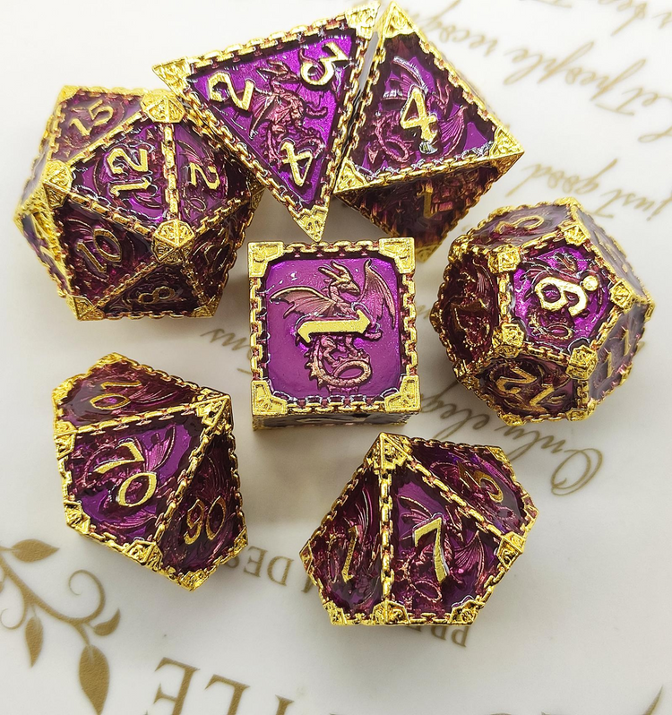 Violet Gold Dragon Totem seven-piece metal dice set