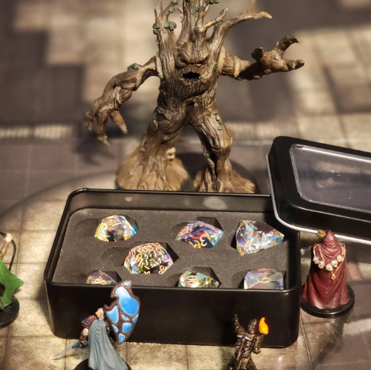 K9 Dichroic Glass DnD Dice Set | Real Crystal Rainbow Dice with Box