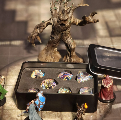 K9 Dichroic Glass DnD Dice Set | Real Crystal Rainbow Dice with Box