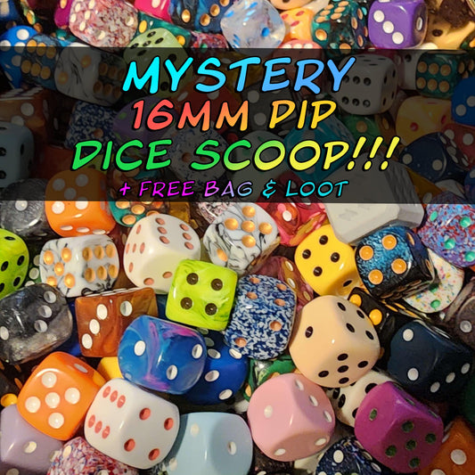 Loot Goblin Party Scoop - 16mm Pip Dice Scoops | 16mm Wargame Dice | D6 Pip Mystery Dice + Free Loot | Gemstone Bonus |