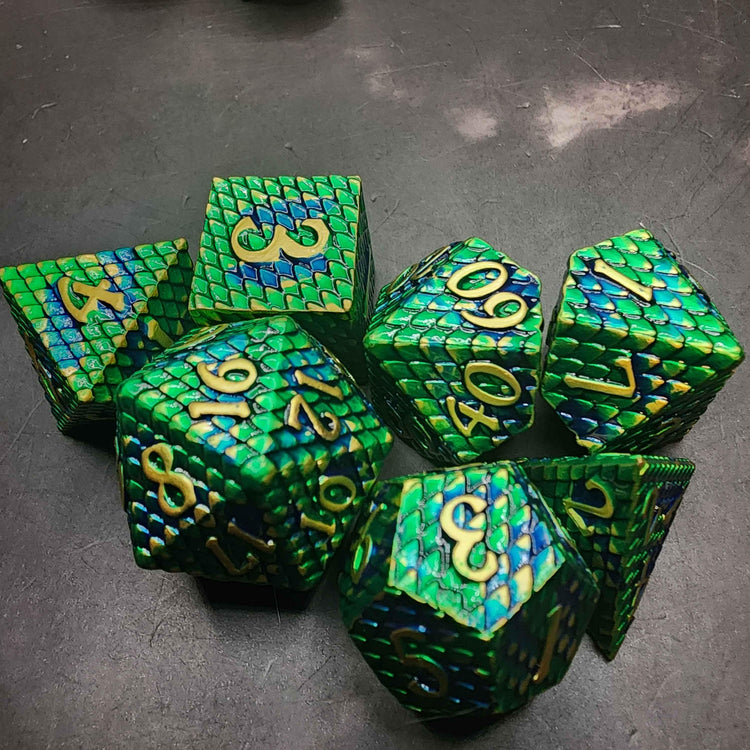 Dragon Scale Metal D&D Dice Set | Textured Polyhedral Dice for DnD | Includes Loot | Ships Free 50+