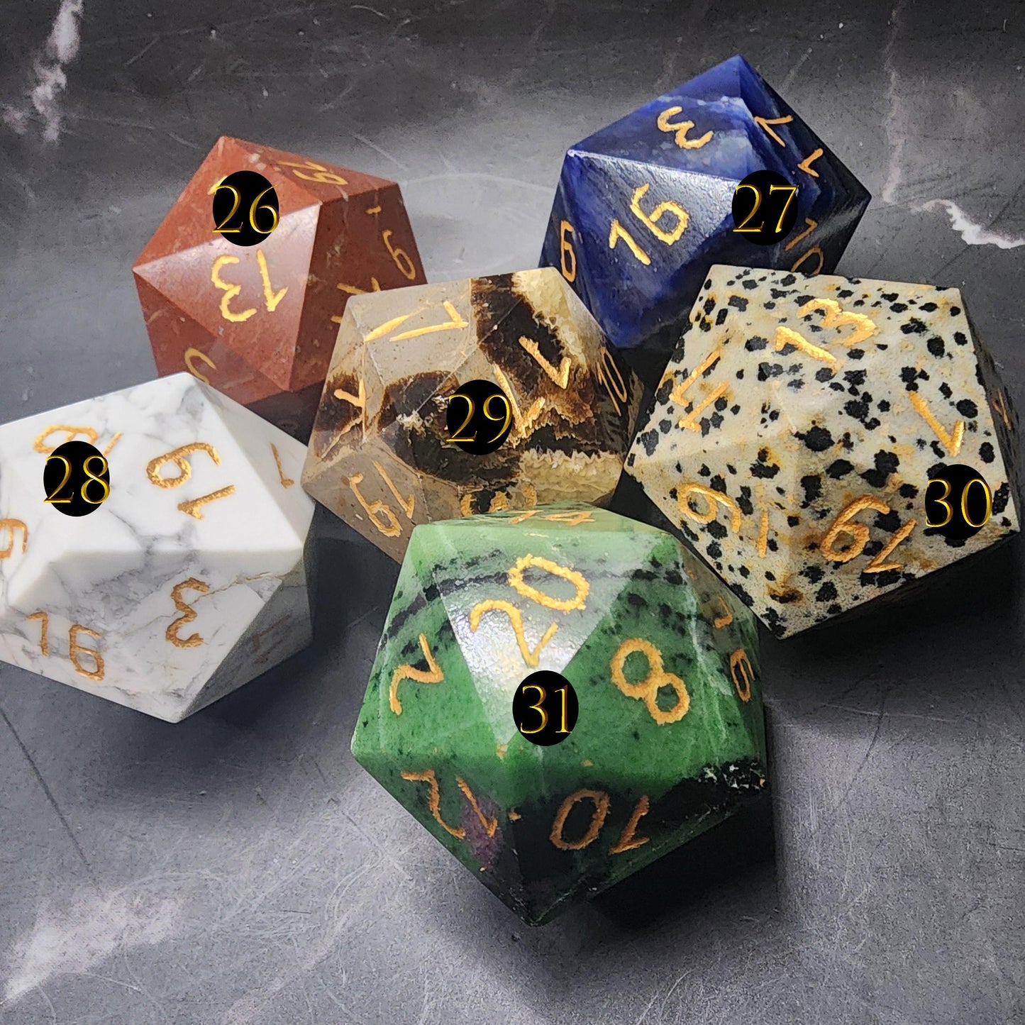 Giant Gemstone D20 Dice | Hand-Carved Crystal RPG Chonk | D20 DnD Polyhedral | Free Loot