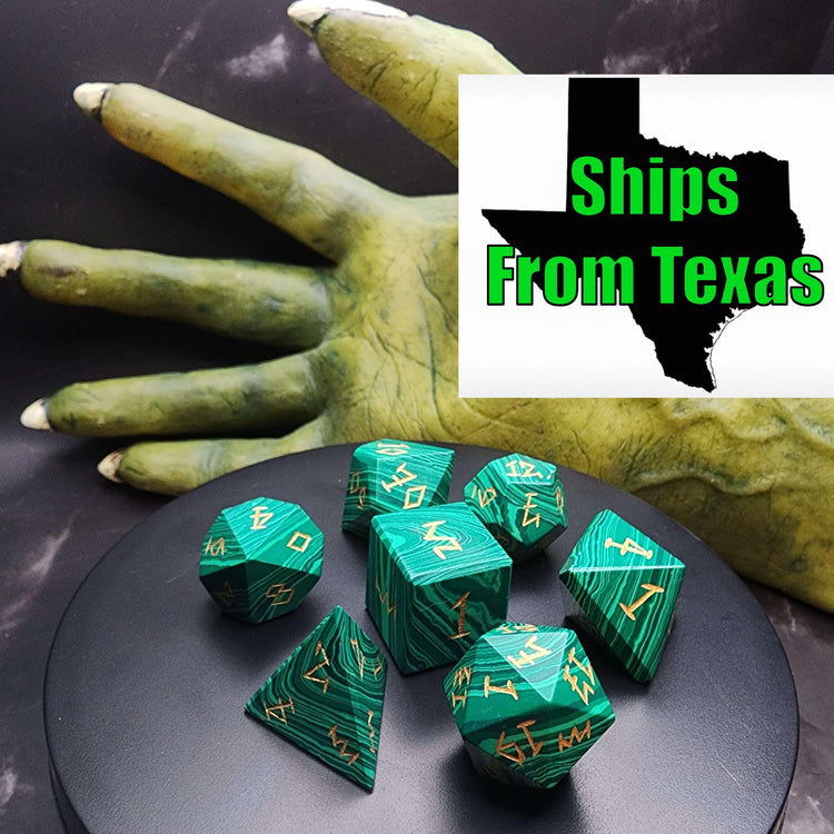 Malachite Gemstone RPG Dice Set | Hand Carved Green Gemstone Dice