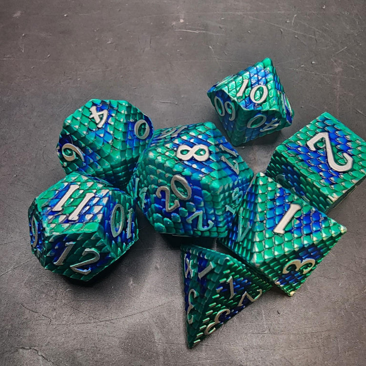 Dragon Scale Metal D&D Dice Set | Textured Polyhedral Dice for DnD | Includes Loot | Ships Free 50+