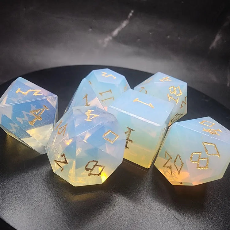 Opalite Glass Dice Set With Gift Box | Hand-Cut Polyhedral RPG Dice