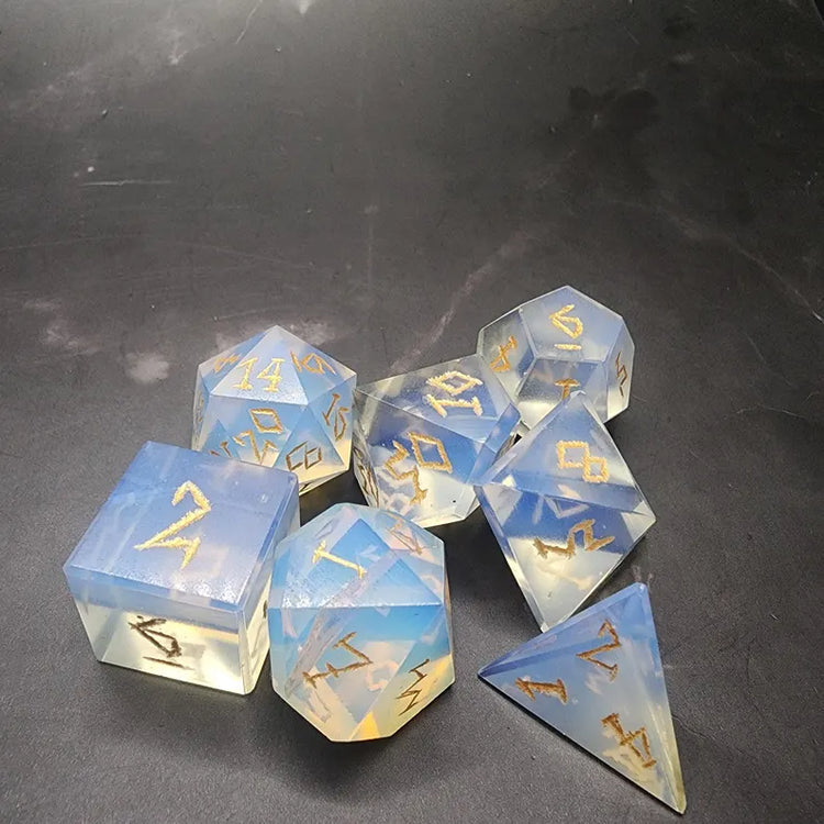Opalite Glass Dice Set With Gift Box | Hand-Cut Polyhedral RPG Dice