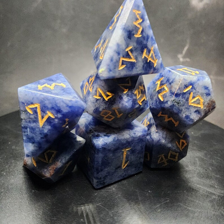 Sodalite Dice Set With Gift Box | Hand-Cut Gemstone Polyhedral RPG Dice