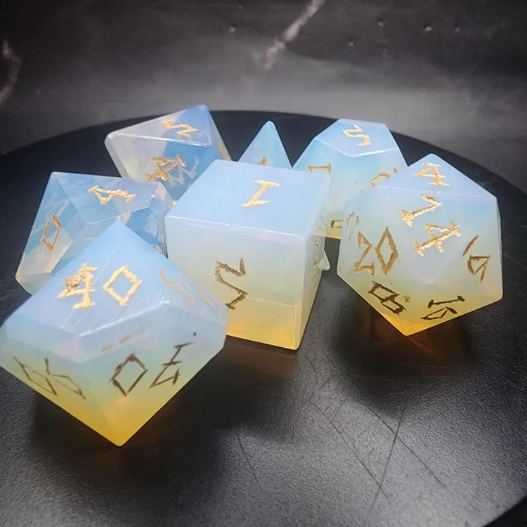 Opalite Glass Dice Set With Gift Box | Hand-Cut Polyhedral RPG Dice