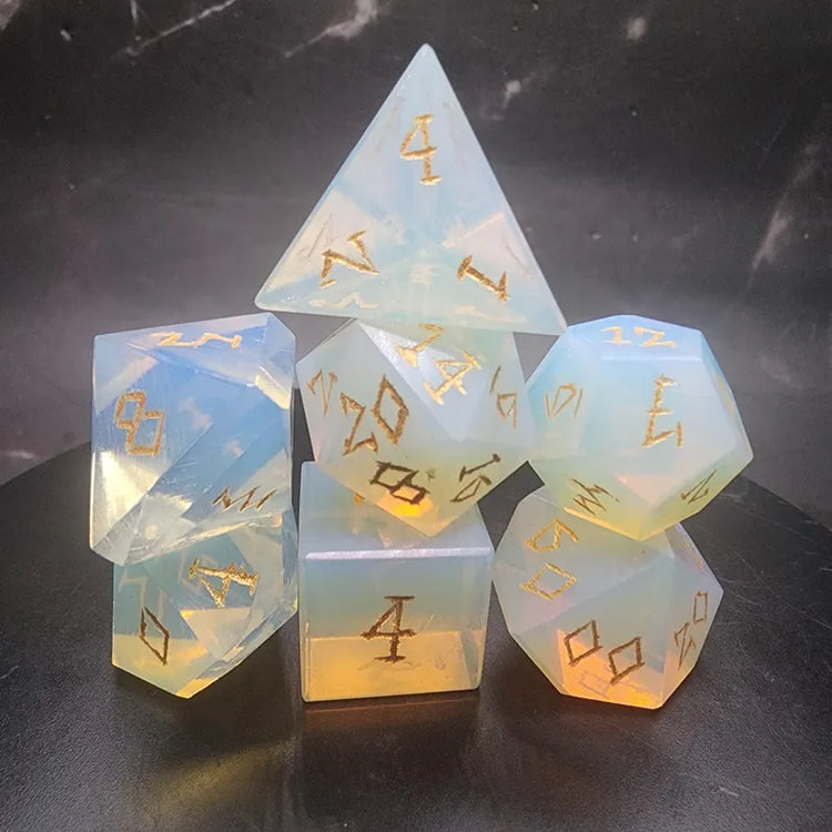 Opalite Glass Dice Set With Gift Box | Hand-Cut Polyhedral RPG Dice