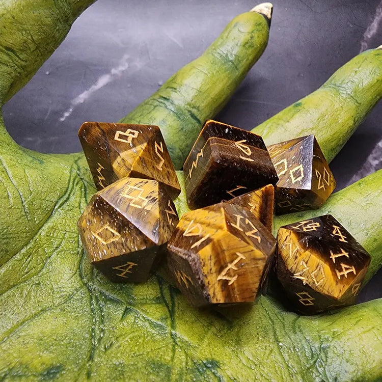Tiger's Eye Gemstone Dice Set With Gift Box | Hand-Cut Stone DnD Dice
