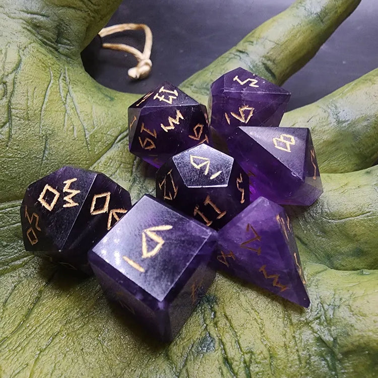 Amethyst Gemstone Dice Set With Gift Box | Hand-Cut Polyhedral DnD Dice