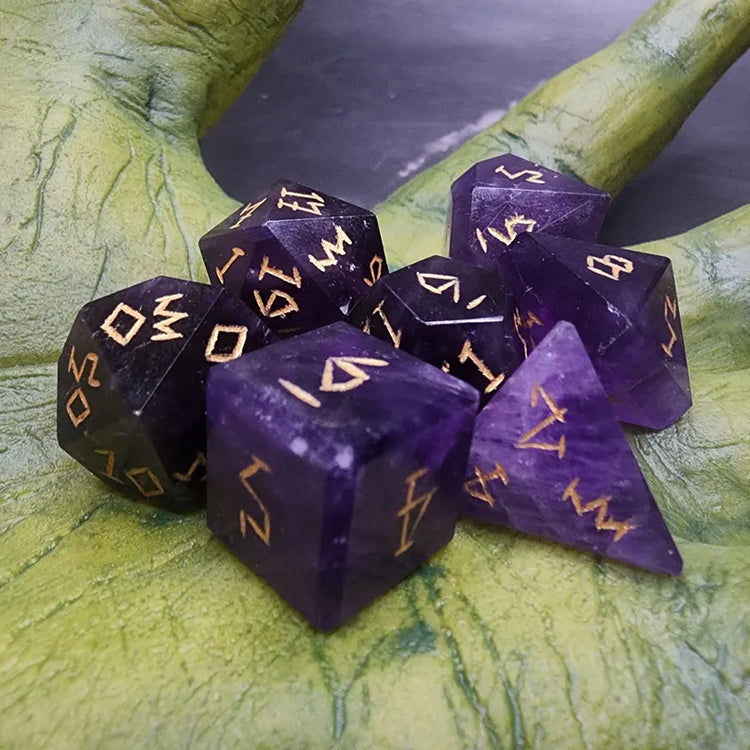 Amethyst Gemstone Dice Set With Gift Box | Hand-Cut Polyhedral DnD Dice