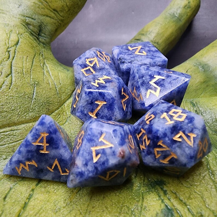 Sodalite Dice Set With Gift Box | Hand-Cut Gemstone Polyhedral RPG Dice
