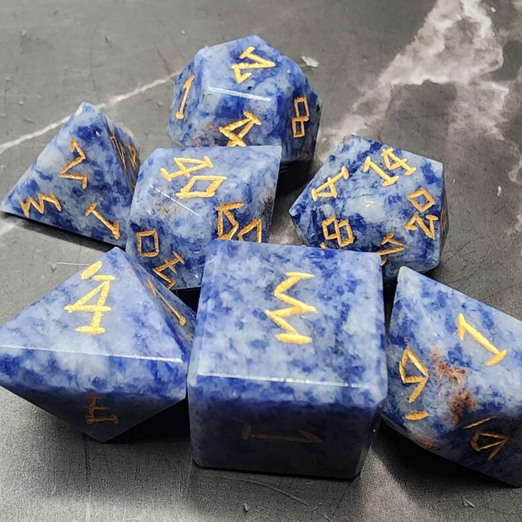 Sodalite Dice Set With Gift Box | Hand-Cut Gemstone Polyhedral RPG Dice