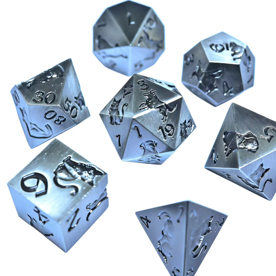 Iron gray finish cat and dog seven-piece metal RPG dice set