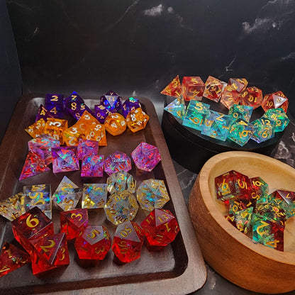 Mystery Sharp Resin DnD Dice Set | Glitter, Swirls, Liquid Core | TTRPG Gift