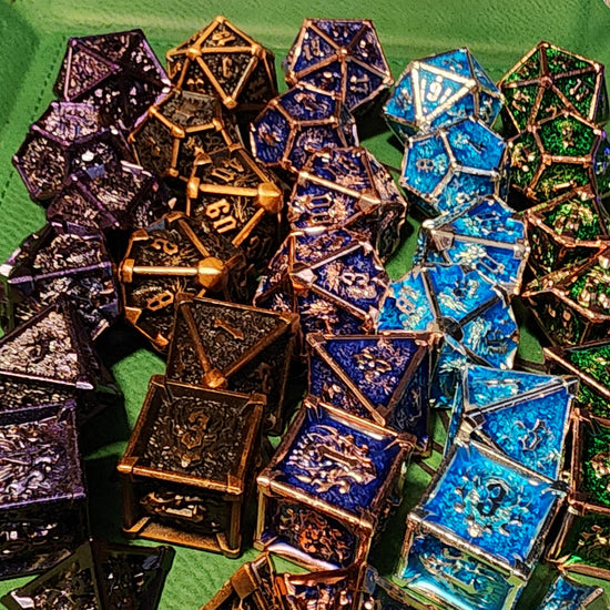 Alternate view of five Archon Totem metal dice sets
