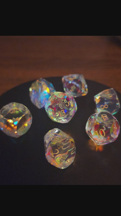 K9 Dichroic Glass DnD Dice Set | Real Crystal Rainbow Dice with Box