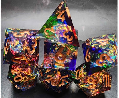 Mystery Sharp Resin DnD Dice Set | Glitter, Swirls, Liquid Core | TTRPG Gift